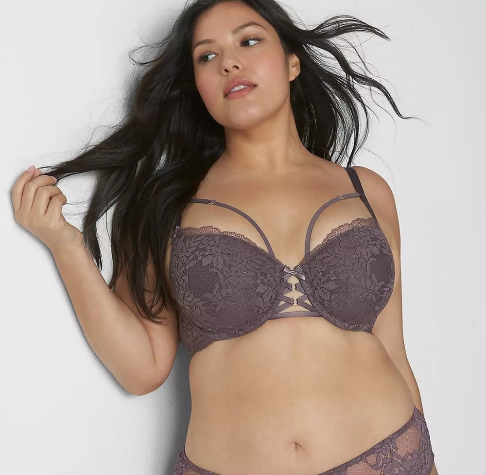 Cacique Lace Boost Balconette Underwire Purple Bra Sz 38C WL352